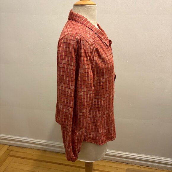NWOT Poetry Checked Blouse in linen & cotton in  Coral Red - Picture 4 of 10